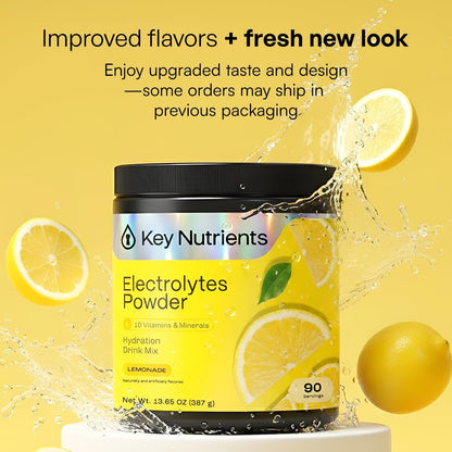 KEY NUTRIENTS Electrolytes Powder Bundle, Refreshing Lemonade 90 Servings Jar + Sweet Blue Raspberry 90 Servings Jar, Sugar Free Hydration Drink Mix with Vitamins & Minerals, No Calories