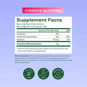 Bloom Creatine Monohydrate Gummies, 5g Per Serving, Sugar Free Creatine Gummy for Workout, Strength, Cognitive Health & Lean Muscle Support, Gluten Free & Non GMO,