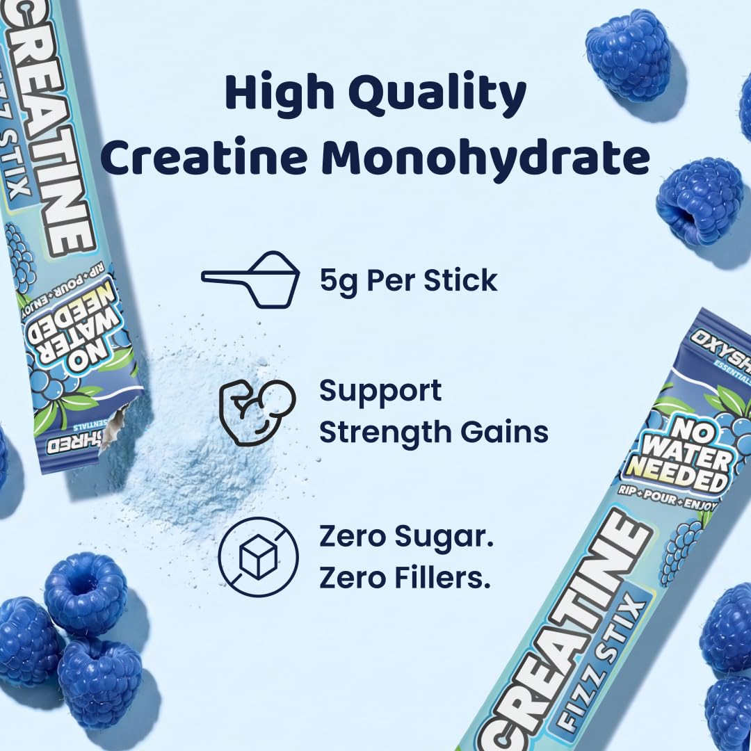 EHP Labs OxyShred Creatine Monohydrate Fizz Sticks, Cherry Slushie, 15 Pack | 5g Micronized Creatine Per Stick. No Water Needed, Zero Sugar, Vegan & Gluten Free. Single Serve On The Go.