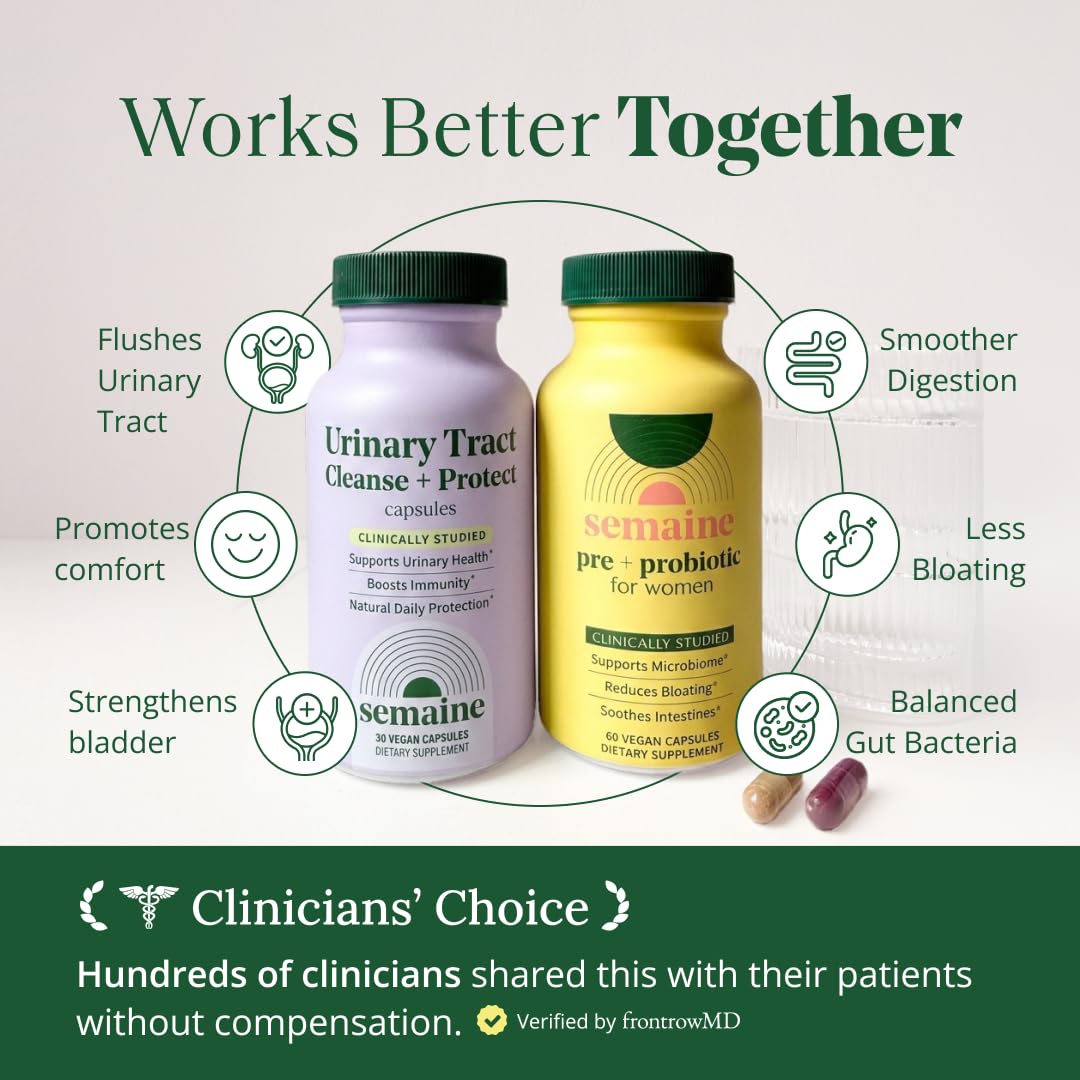 Semaine Urinary Tract Cleanse & Protect - Urinary Tract Health for Women, Cranberry Supplement for Women with Standardized Hibiscus, Daily Bladder Support Supplement, 30 Vegan Capsules