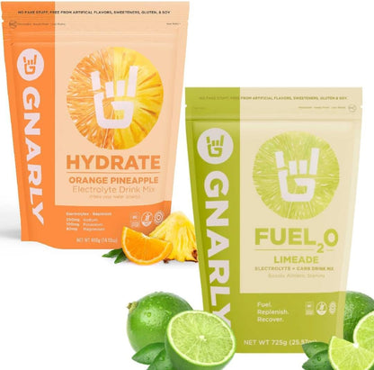 Gnarly Nutrition Hydrate Orange Pineapple (14.10oz) Fuel2O Limeade - (25 Serv) Bulk Bag (25.57oz)