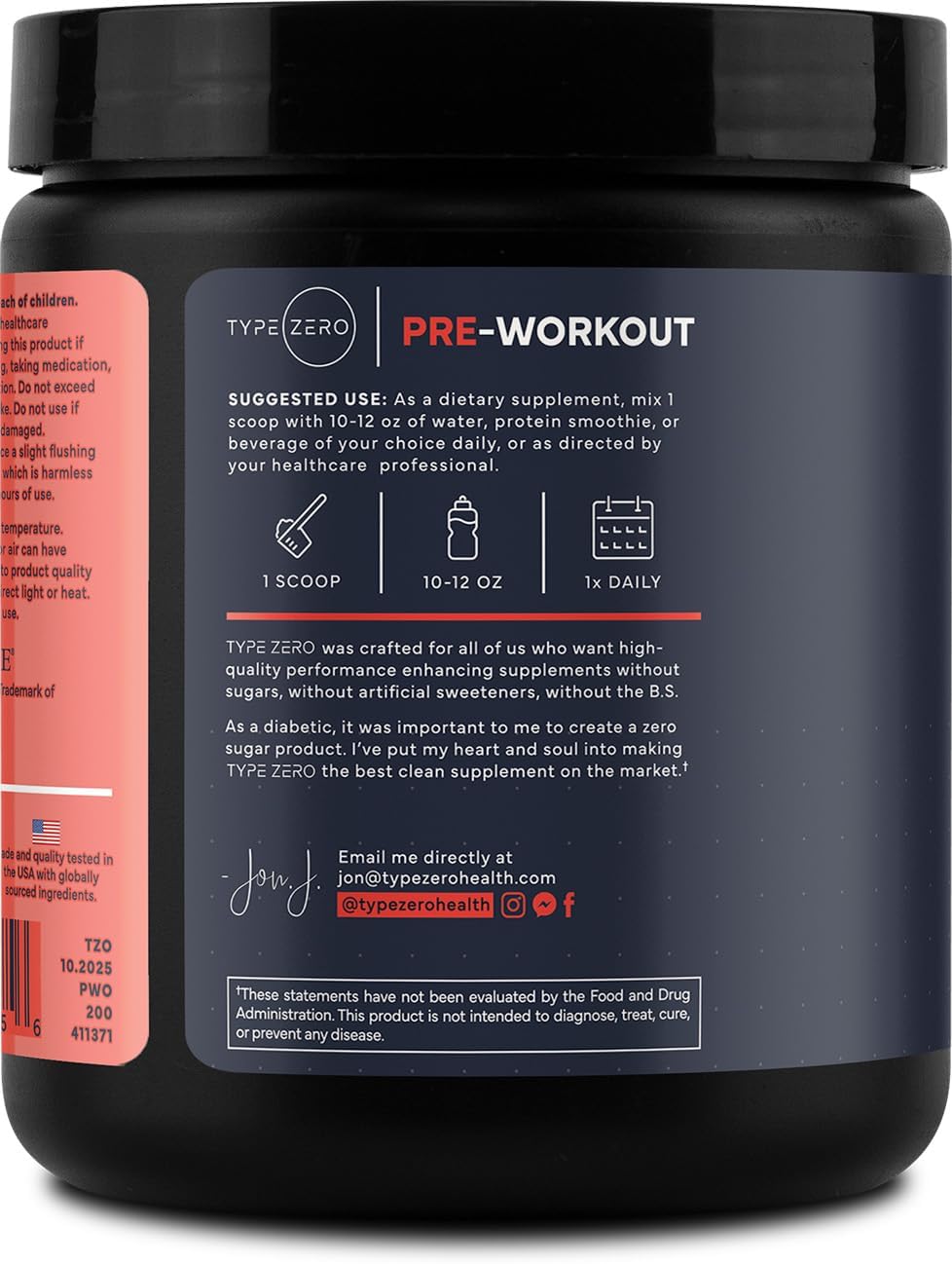 Type Zero Clean Pre Workout Powder (Fruit Punch) 21 Servings | 200mg Natural Caffeine, L-Citrulline Malate, Beta Alanine, Alpha GPC, Huperzine A, Himalayan Salt, Sugar Free