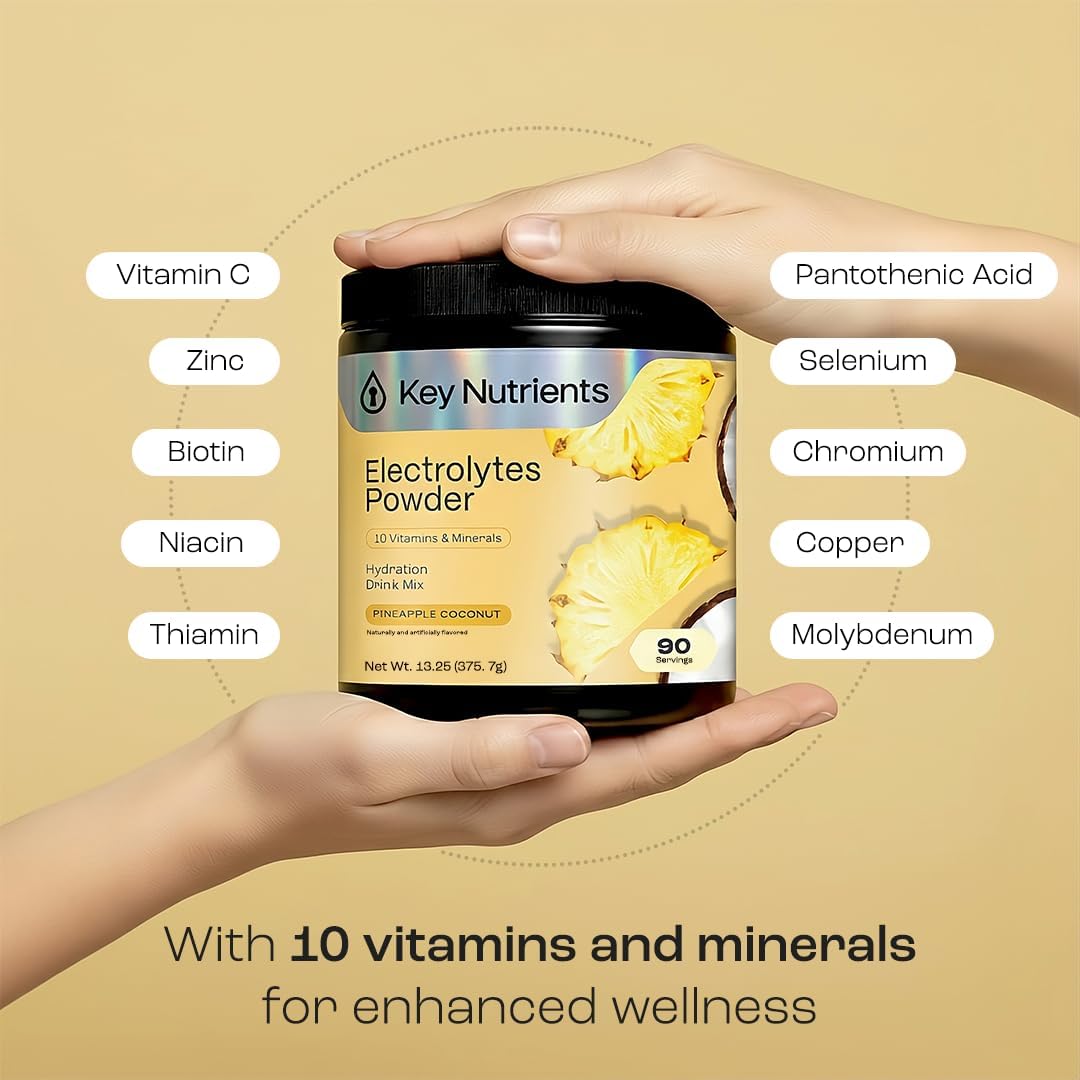 KEY NUTRIENTS Electrolytes Powder Bundle, Refreshing Lemonade 90 Servings Jar + Pineapple Coconut 90 Servings Jar, Sugar Free Hydration Drink Mix with Vitamins & Minerals, No Calories