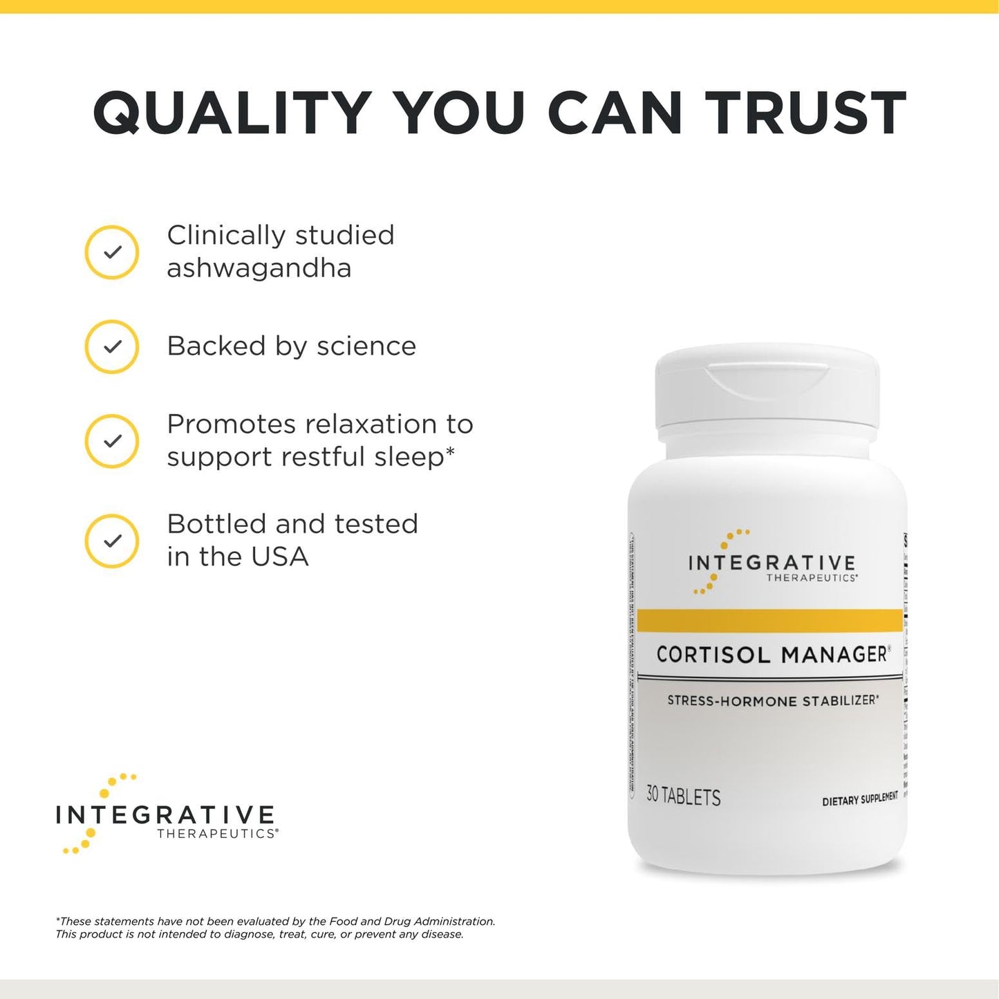 Integrative Therapeutics Cortisol Manager - Balance Cortisol & Support Relaxation for Restful Sleep* - Includes Ashwagandha & L-Theanine for Confidence with Less Stress* - 30 Tablets (15 Servings) Integrative Therapeutics buy supplements Au