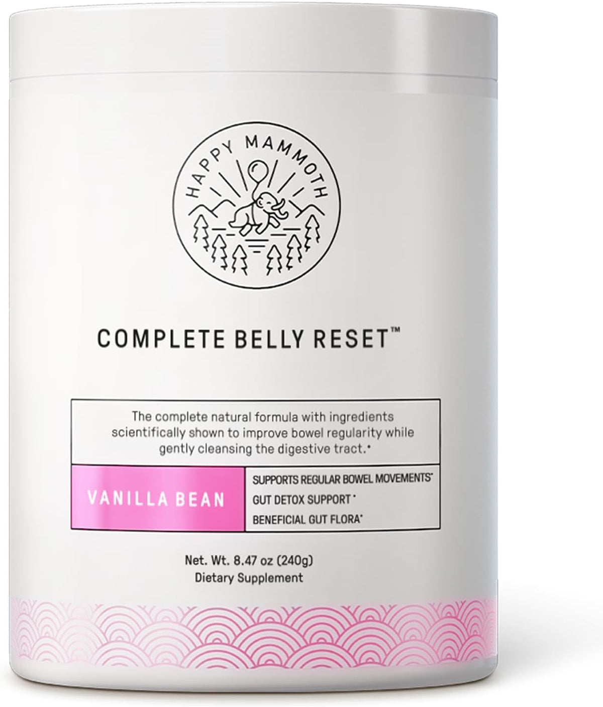 Happy Mammoth Complete Belly Reset Digestive Health Supplement Powder for Men & Women, Supports Gut Health, Reduces Bloating & Gas, Promotes Bowel Regularity, 24 Servings, Vanilla Flavor