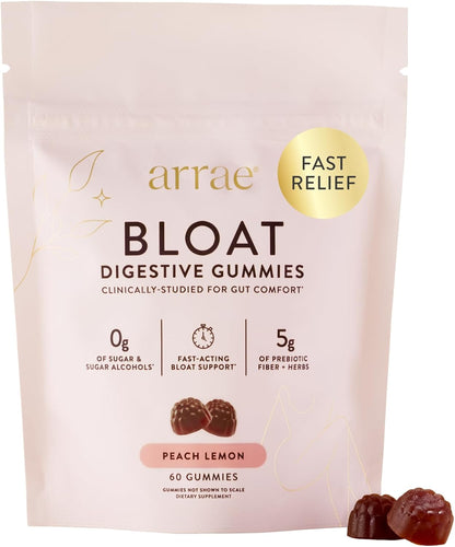 Arrae Bloat Gummies, Sugar-Free with Fiber, Peach Lemon, 60 Count