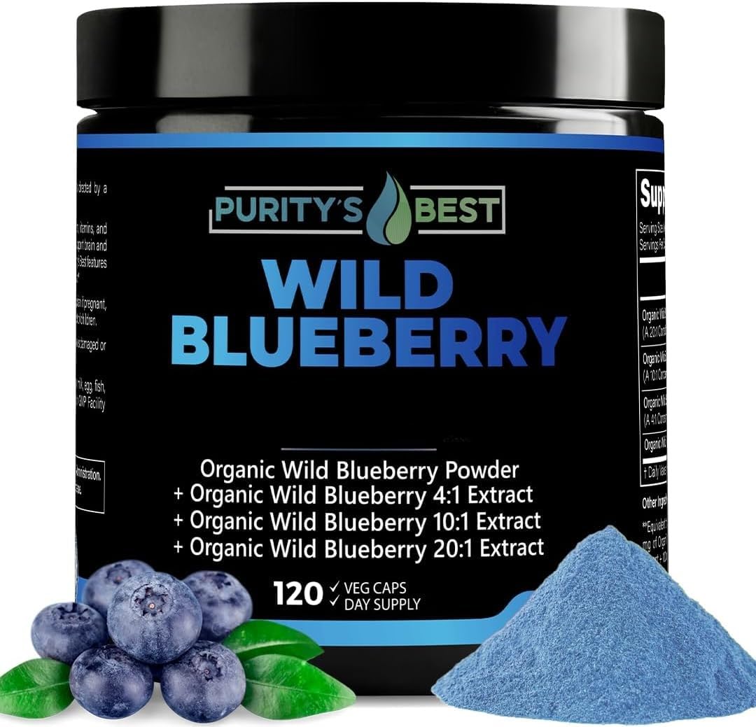 Suplement ​Purity’s Best Wild Blueberry Extract, Rich in Flavonoids & Anthocyanins, Antioxidant Support for Brain & Heart Health, 4-Month Supply - VelvetGlow USA