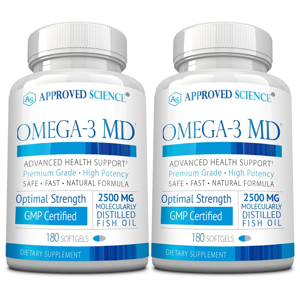 Suplement ​Omega-3 MD - EPA & DHA Supplement - 2500mg Omega 3 Fish Oil for Heart Health, Brain Support, Joint Comfort, & Overall Wellness - 2 Bottles - 6 Month Supply - VelvetGlow USA