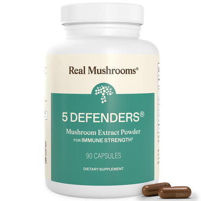 Real Mushrooms 5 Defenders - Adaptogenic Mushrooms Complex with Chaga, Reishi, Turkey Tail, Maitake & Shiitake for Wellness Support