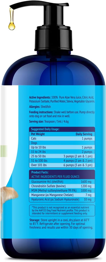 Liquid Glucosamine for Dogs - Advanced Joint Supplement for Dogs Ages with Chondroitin, MSM & Hyaluronic Acid - Repairs & Protects Joints, Supports Mobility & Pain Relief - 16oz
