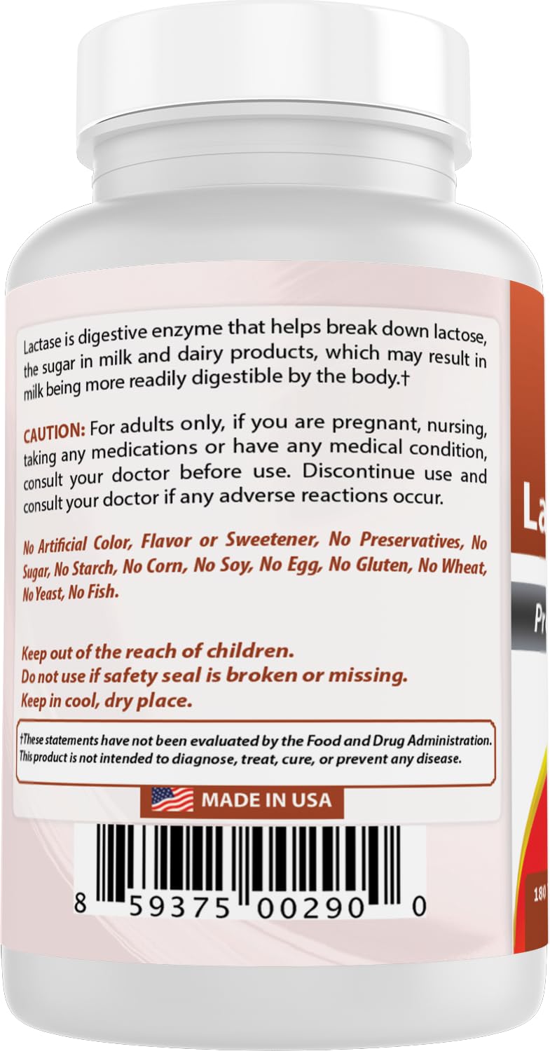 Best Naturals Fast Acting Lactase Enzyme Tablet, 3000 Fcc Alu, 180 Count