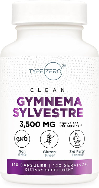 Type Zero Clean Gymnema Sylvestre Extract 120 Capsules for 120 Servings Per Bottle - Non-GMO. Gluten Free