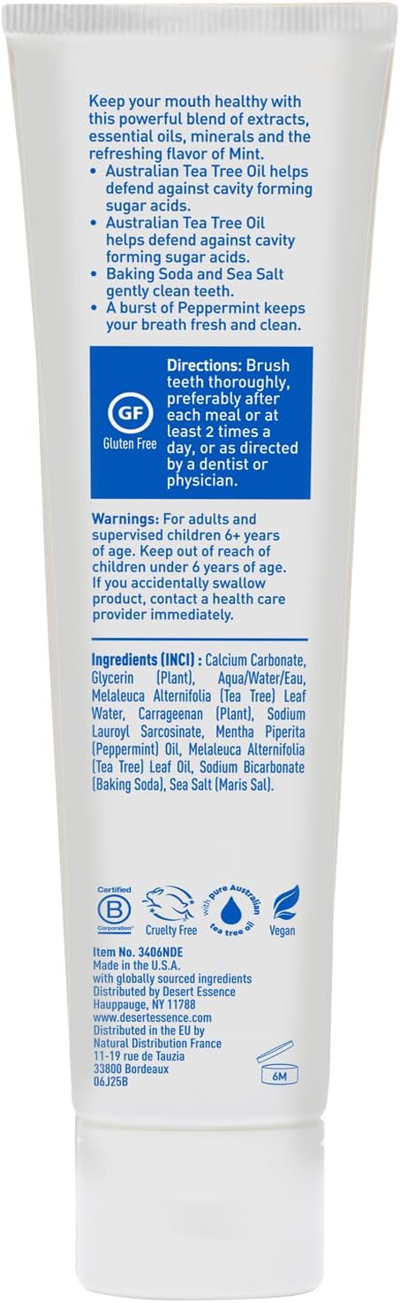 Desert Essence Tea Tree Oil Mint Toothpaste, Fluoride Free, 6.25 oz