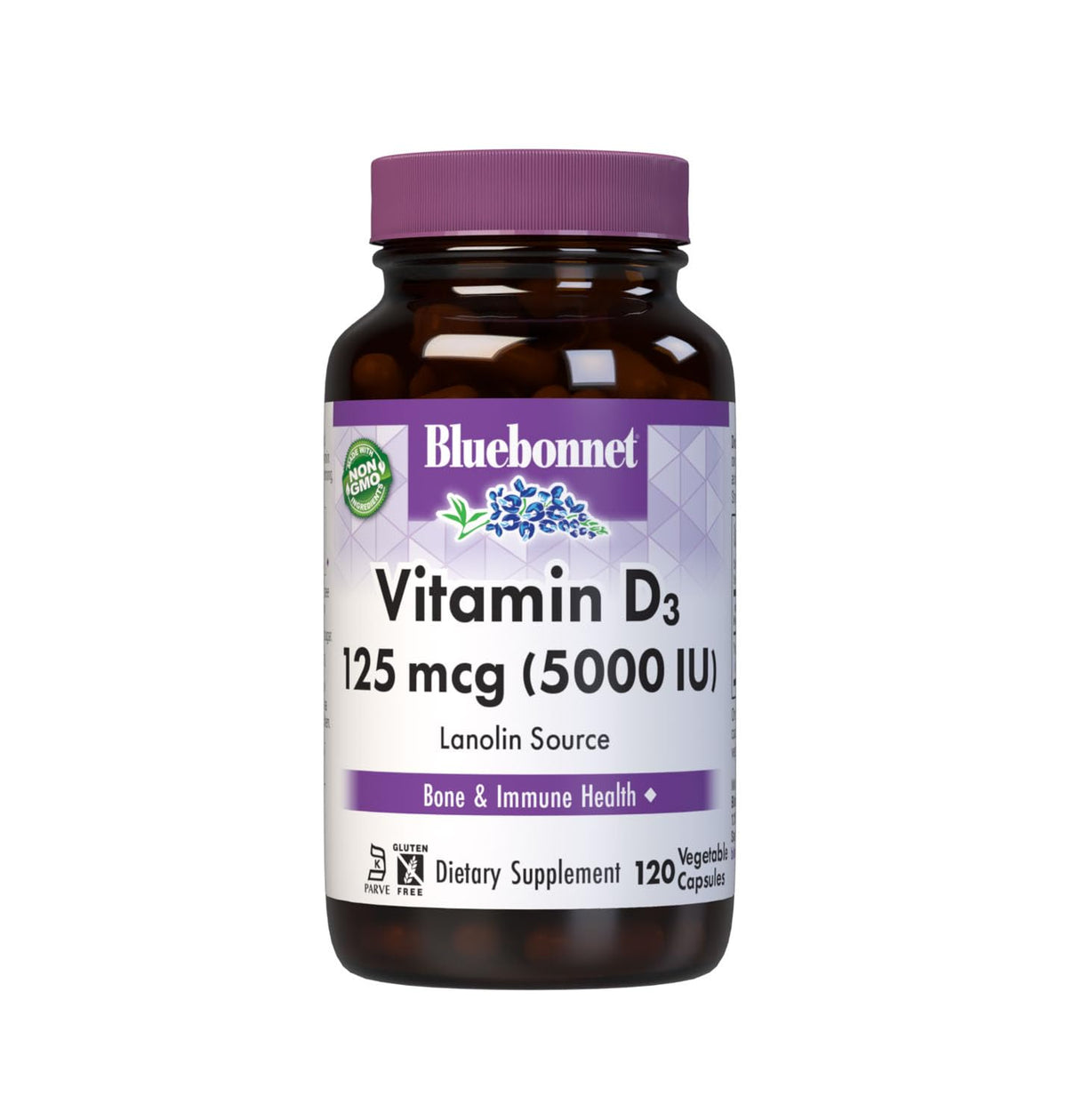 Bluebonnet Vitamin D3 5000 IU 125 mcg - Strong Bones & Immune Support Supplement for Women & Men* Soy-Free, Gluten-Free, Non-GMO, Vegetarian - Highly Absorbable Vitamin D - 120 Veggie Capsules