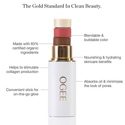Ogee Face Stick Trio - Golden Contour Stick Makeup Collection - Certified Organic Bronzer, Blush Stick, and Highlighter Stick for a Flawless Look