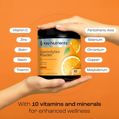 KEY NUTRIENTS Electrolytes Powder Bundle, Refreshing Lemonade 90 Servings Jar + Orange 90 Servings Jar, Sugar Free Hydration Drink Mix with Vitamins & Minerals, No Calories