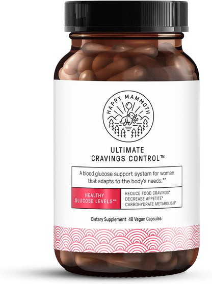 Happy Mammoth Ultimate Cravings Control – Sugar & Carb Cravings Support, Chromium, Natural Appetite Management & Metabolism Supplement for Adults, Non-GMO, No Gluten, Dairy, Soy or Sugar, 48 Capsules