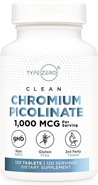 Type Zero Clean Chromium Picolinate (1000mcg) 120 Tablets, Gluten-Free | GMO-Free