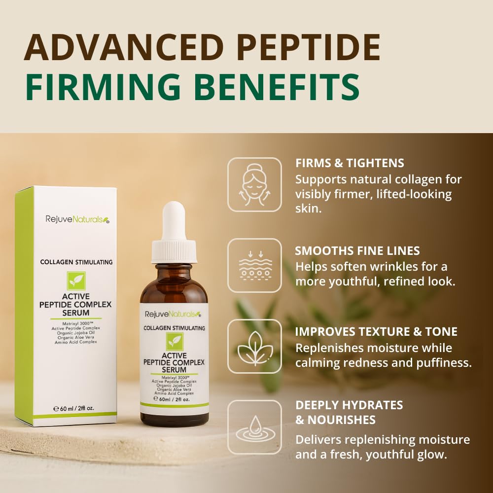 Peptide Complex Serum with Matrixyl 3000 (2 oz, Double-Sized) Minimizes Look of Fine Lines & Deep Wrinkles, Crow's Feet, Crepey Skin. Lightweight Anti Aging Moisturizer for Face & Neck