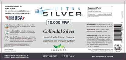 Ultra Silver® Colloidal Silver | 10,000 PPM, 32 Oz (946mL) | Mineral Supplement | True Colloidal Silver - 4 oz Dropper Bottle (Empty) Included for Dispensing!
