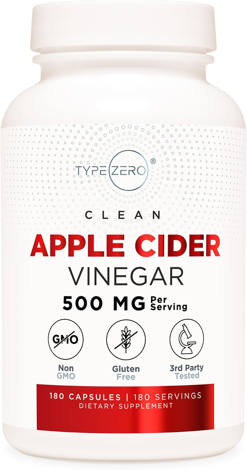 Type Zero Apple Cider Vinegar Capsules (500mg) 180 Capsules, Gluten-Free | GMO-Free Supplement