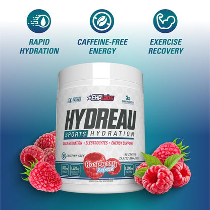 EHP Labs Hydreau Electrolytes Powder No Sugar - Hydration Powder for Endurance & Energy - Electrolyte Powder for Men & Women - Sugar Free Electrolytes - Kiwi Strawberry (40 Serves)