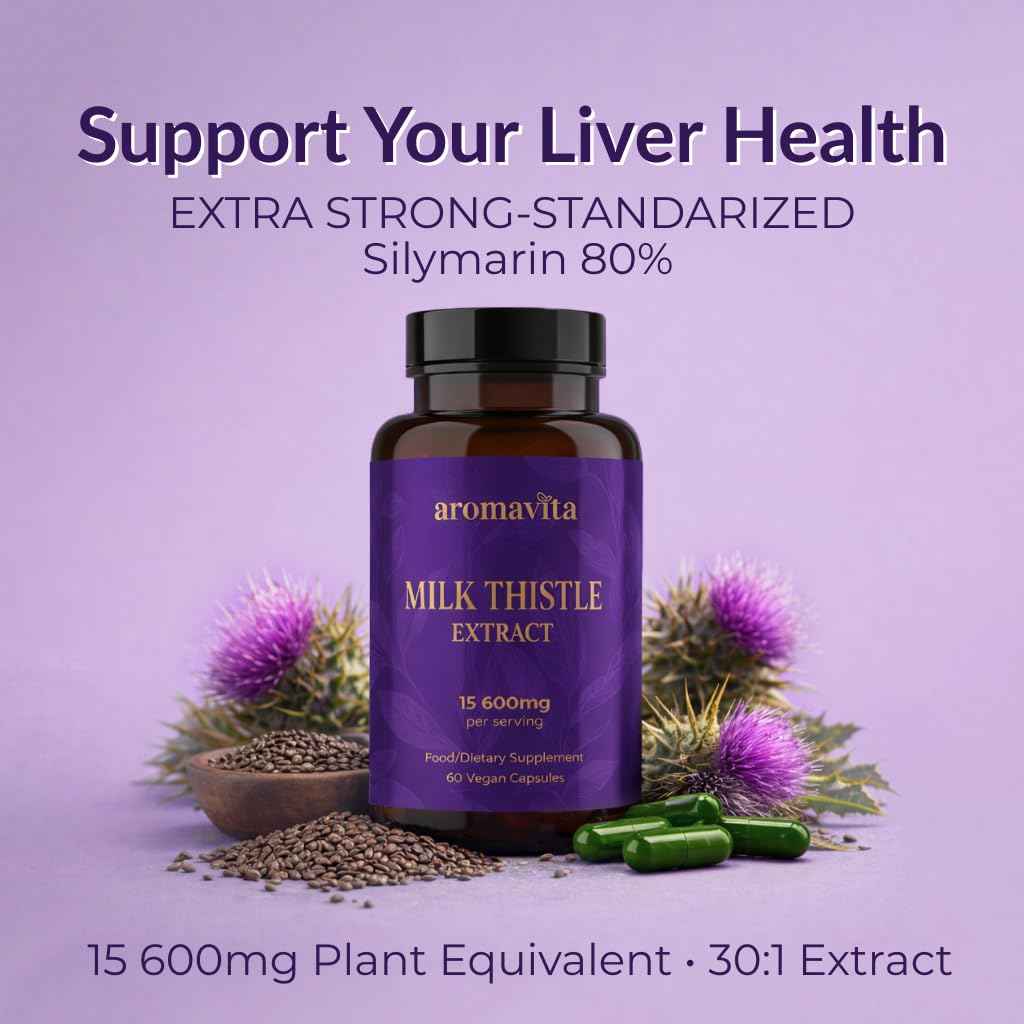 AROMAVITA Milk Thistle Extract – Standardized to 420mg Silymarin (80%) – Vegan Liver Support Supplement – Non-GMO – Quality Tested for Purity