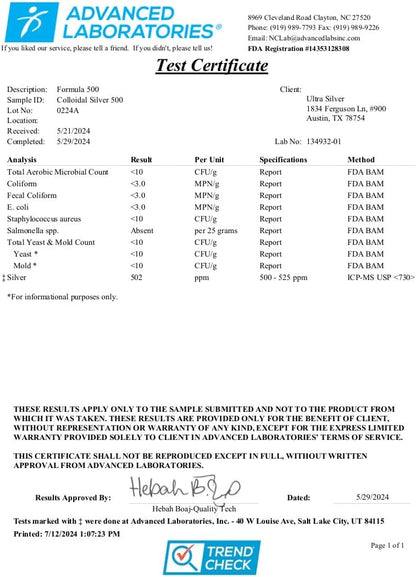 Ultra Silver® Colloidal Silver | 500 PPM, 4 Oz (118mL) | Mineral Liquid Supplement | True Colloidal Silver - with Dropper