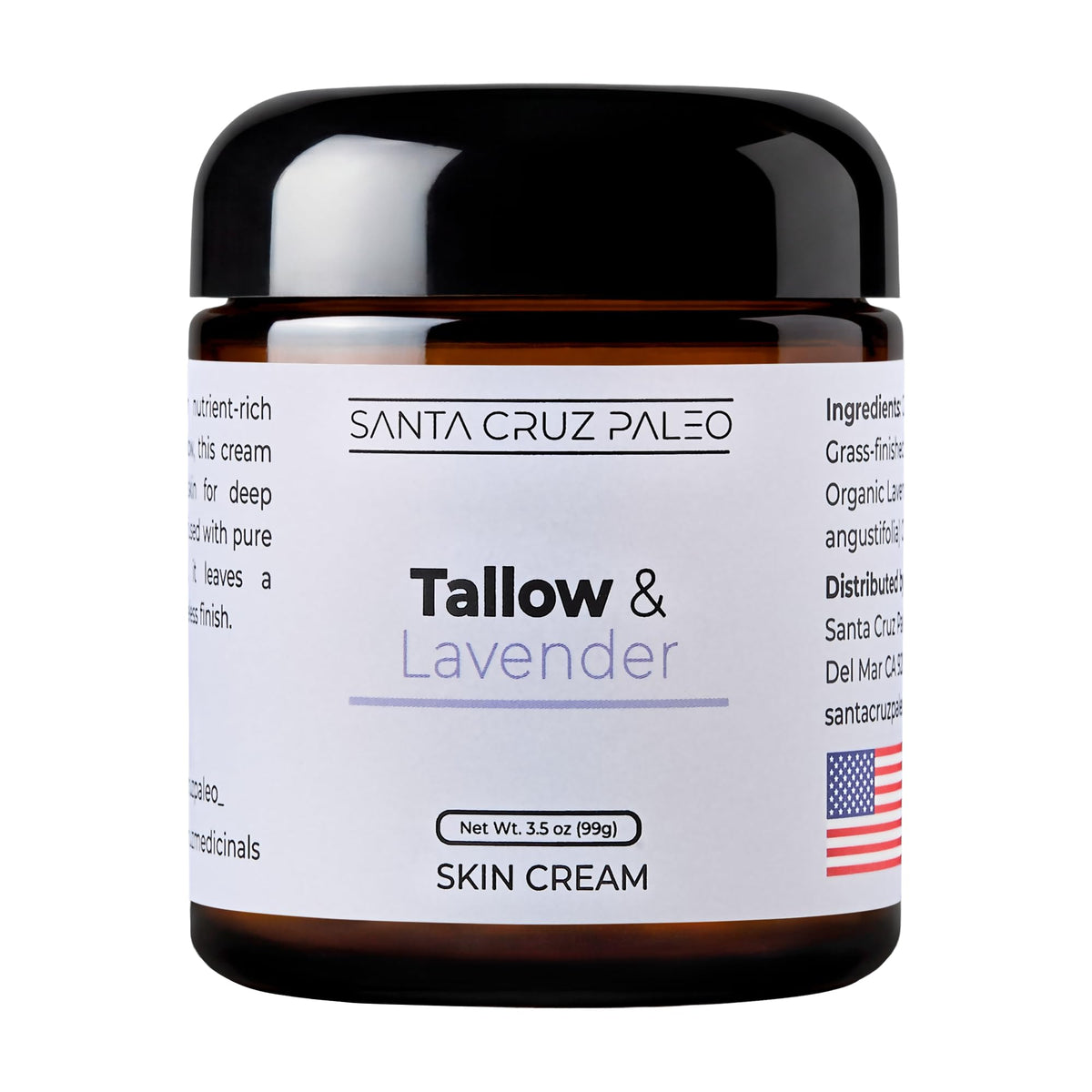 Santa Cruz Paleo, Suet Beef Tallow & Coconut Moisturizer, Organic, Grassfed Beef Tallow Skin Care, Non-Comedogenic Face & Body Moisturizer for Sensitive Skin, Coconut, 3.5 Oz