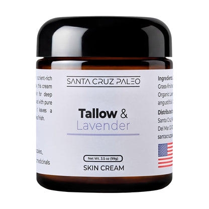 Santa Cruz Paleo, Suet Beef Tallow & Coconut Moisturizer, Organic, Grassfed Beef Tallow Skin Care, Non-Comedogenic Face & Body Moisturizer for Sensitive Skin, Coconut, 3.5 Oz