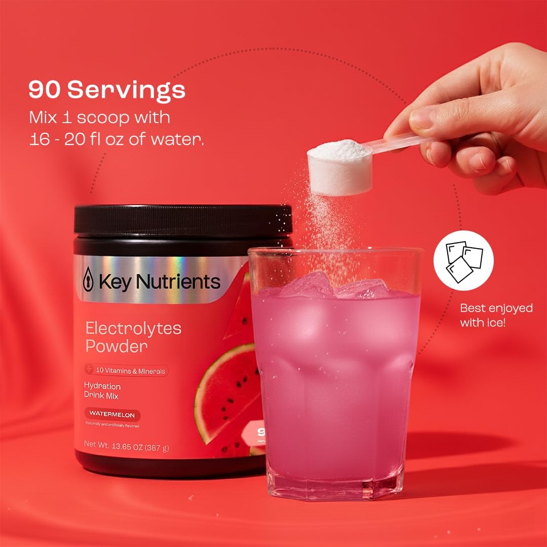 KEY NUTRIENTS Electrolytes Powder Bundle, Watermelon 90 Servings + Electrolyte Powder Packets Variety Pack 10 Count, Sugar Free Hydration Drink Mix with Vitamins & Minerals, No Calories