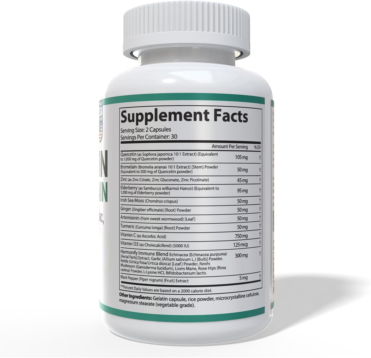 Quercetin with Bromelain, Immune Blend Supplements with Zinc Elderberry Vitamin C & D 5000 IU, Artemisinin, Irish Sea Moss, Echinacea, Garlic, Turmeric, Reishi and Ginger Powder, 1400 mg
