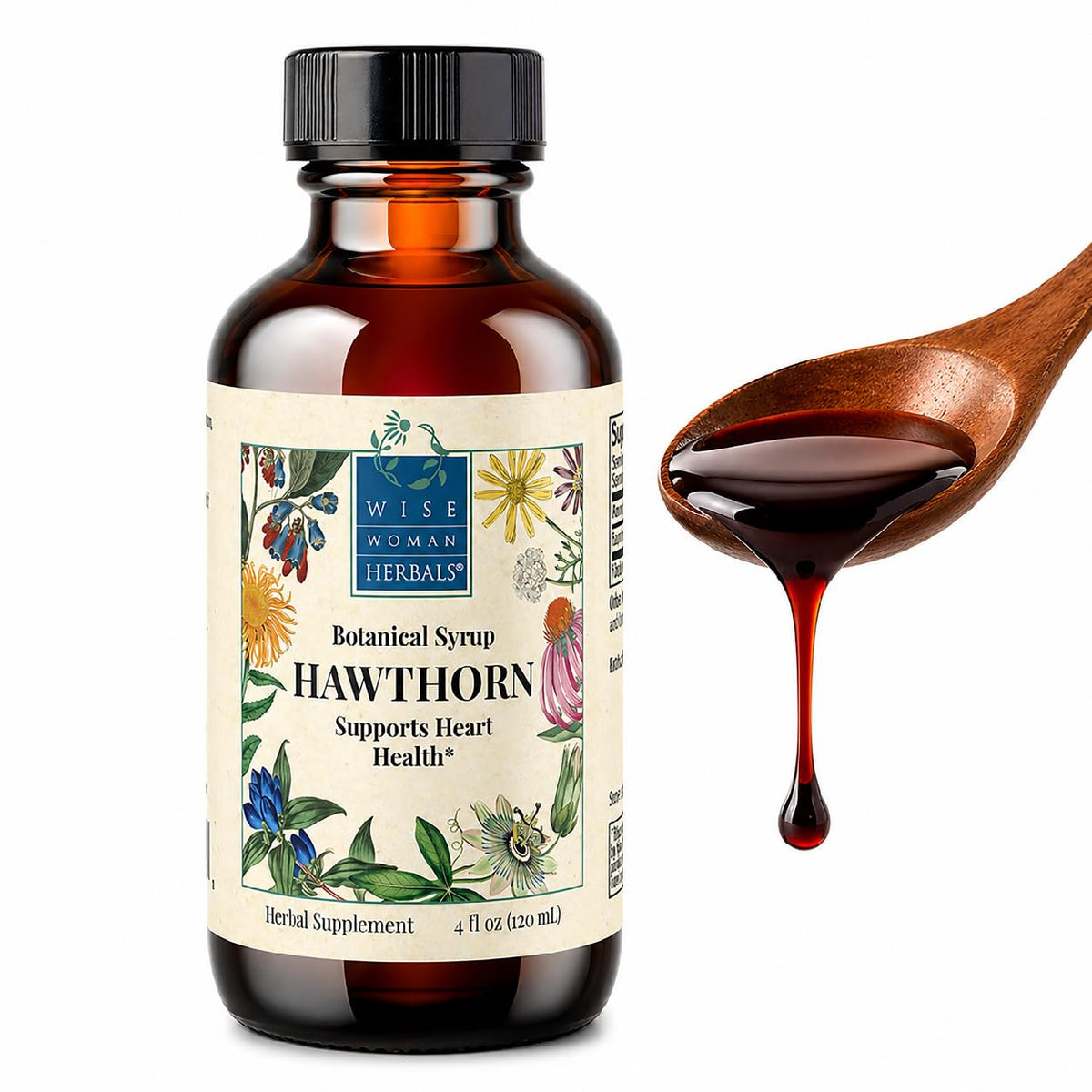 Suplement ​Wise Woman Herbals Hawthorn Botanical Syrup, Alcohol-Free Hawthorn Berry Solid Extract 4:1, Promotes Healthy Circulation, Antioxidant Protection, Herbal Cardiovascular Support, 4 Fl Oz - VelvetGlow USA