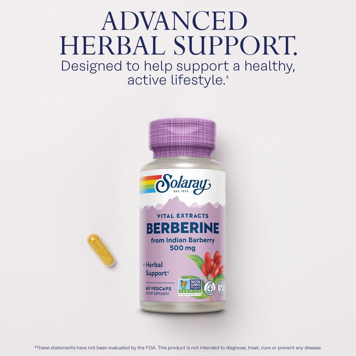 SOLARAY Berberine 500mg - Berberine Supplement for a Healthy, Active Lifestyle - with Berberine HCl from Indian Barberry - Vegan, Non-GMO, 60-Day Guarantee, Lab Verified - 100 Servings, 100 VegCaps