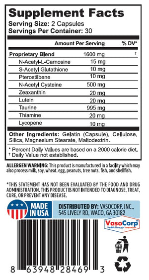 NeuropAWAY Eye Support Supplement 60CT with Lutein N-Acetyl L-Carnosine S-Acetyl Glutathione N-Acetyl Cystiene Pterostilbene Lycopene Zeaxanthin to Support Healthy Vision, Helps Blurry and Dry Eyes NeuropAWAYBuy Supplements Australia