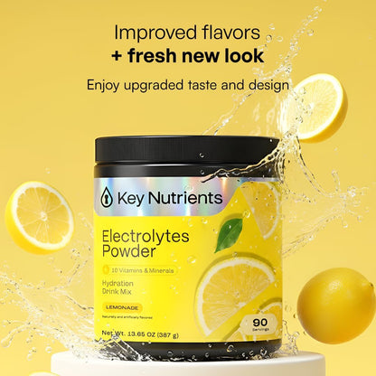 KEY NUTRIENTS Electrolytes Powder Bundle, Refreshing Lemonade 90 Servings Jar + Juicy Watermelon 20 Count Packets, Sugar Free Hydration Travel Drink Mix with Vitamins & Minerals, No Calories
