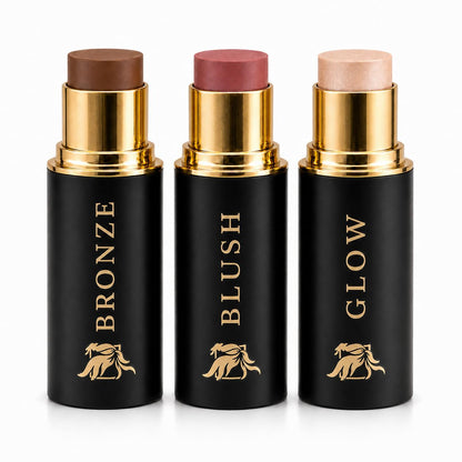 Cream Contour Stick Set – Blush, Bronzer & Highlighter Trio | Hydrating, Buildable, High-Pigment Makeup with Shea Butter & Vitamin E | Phoenix Beauty Gift Set (Enchanted)