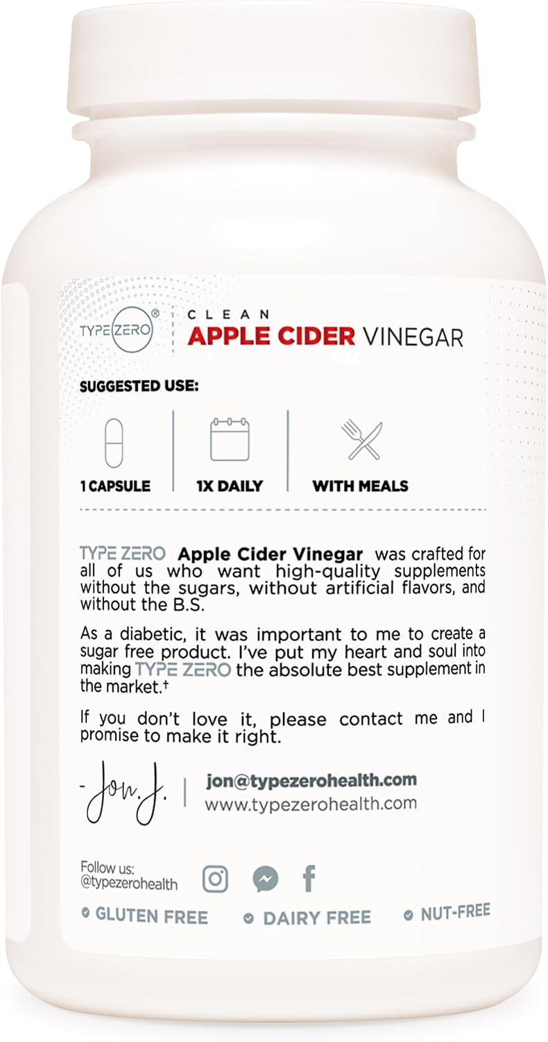Type Zero Apple Cider Vinegar Capsules (500mg) 180 Capsules, Gluten-Free | GMO-Free Supplement