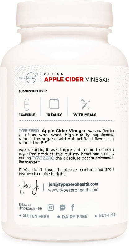 Type Zero Apple Cider Vinegar Capsules (500mg) 180 Capsules, Gluten-Free | GMO-Free Supplement