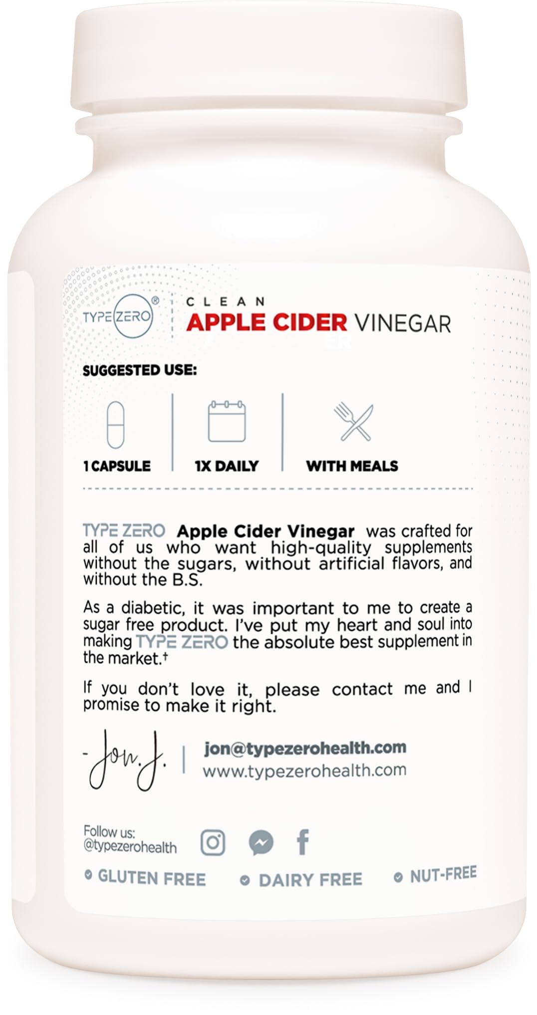 Type Zero Apple Cider Vinegar Capsules (500mg) 180 Capsules, Gluten-Free | GMO-Free Supplement