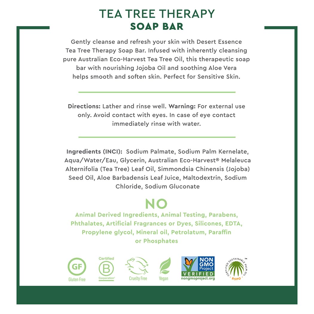 Desert Essence Tea Tree Therapy Soap Bar with Jojoba and Aloe, 5 oz