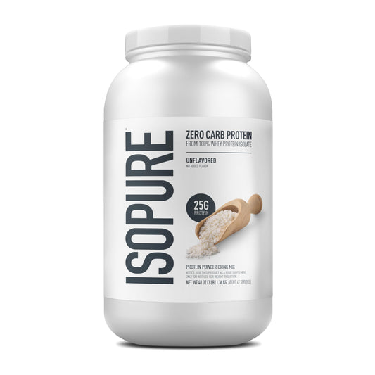 Isopure Zero Carb 100% Pure Whey Isolate Protein Powder, Gluten Free, with Vitamins, Unflavored, 25g Protein Per Serving, 3 Lbs, 47 Servings (Packaging May Vary)
