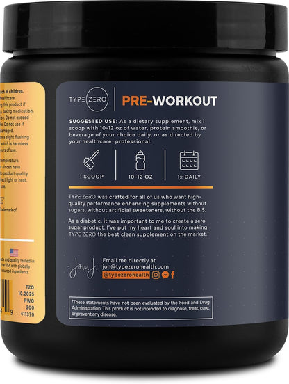 Type Zero Clean Pre Workout Powder (Pineapple Mango) 21 Servings | 200mg Natural Caffeine, L-Citrulline Malate, Beta Alanine, Alpha GPC, Huperzine A, Himalayan Salt, Sugar Free