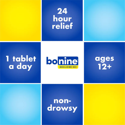 Bonine Non-Drowsy for Motion Sickness Relief, Sea Sickness, Car Sickness, Nausea, & Vomiting - Meclizine HCI 25mg, Travel-Sized - 16ct Raspberry Chewable Tablets (Packaging May Vary) Bonine buy supplements Au