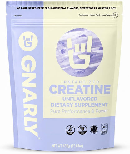 Gnarly Nutrition Creatine Powder – Vegan Creatine Supplement – NSF Sport Certified, Optimized Recovery – Sports Nutrition – 5g Creatine Monohydrate – Unflavored, 15.87 oz