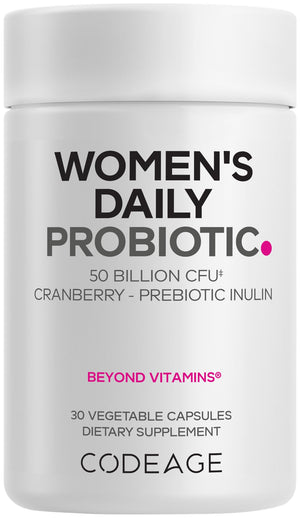 Codeage Women’s Daily Probiotic Supplement – 50 Billion CFU Supplement, Cranberry Fruit Powder, Prebiotic Chicory Root Inulin – Women’s Wellness Support – 1 Capsule Per Serving - Non-GMO – 30 Capsules CodeageBuy Supplements Australia