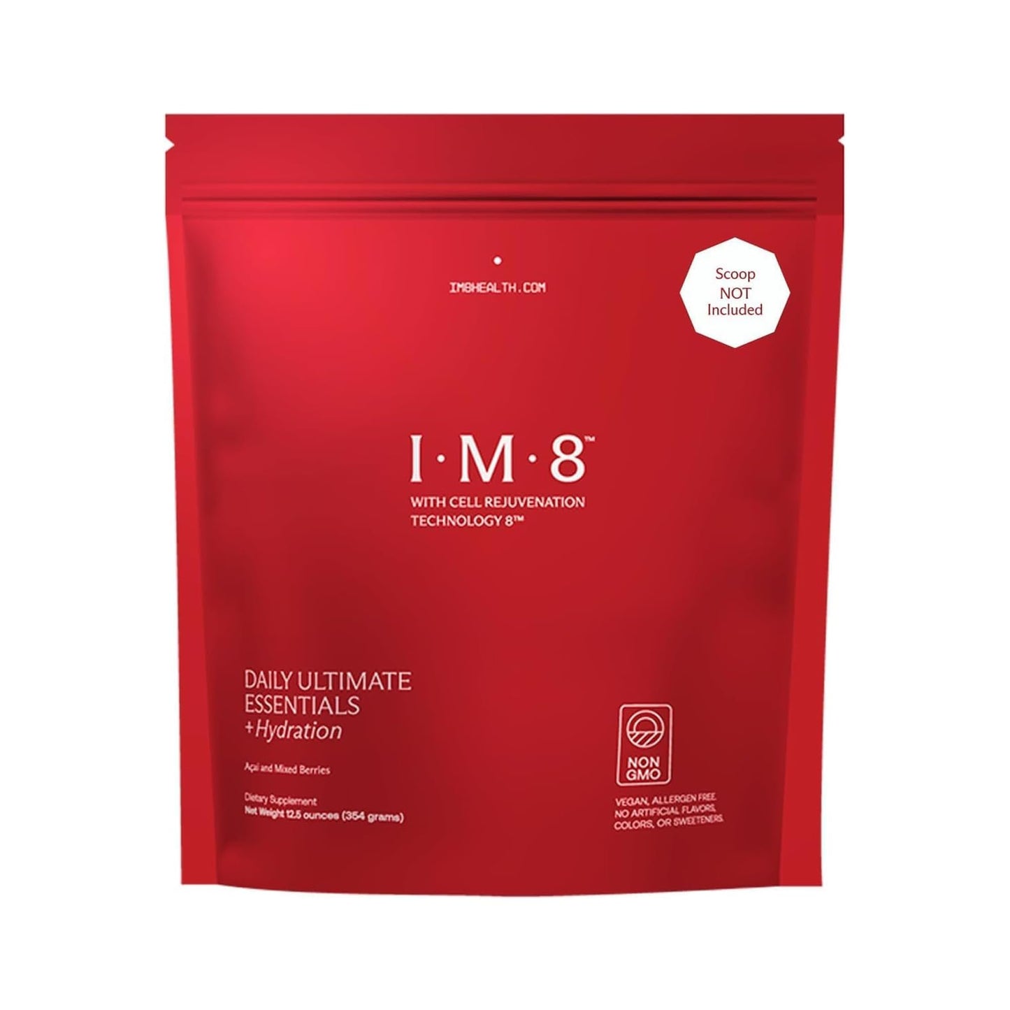 IM8 Daily Ultimate Essentials All-in-One Multivitamin Supplement Powder Bag, 92 Nutrient Rich Ingredients CoQ10, Probiotics, Vitamins, Greens, Gluten Free, Vegan, Acai Mixed Berry, 12.5oz, 30 Servings