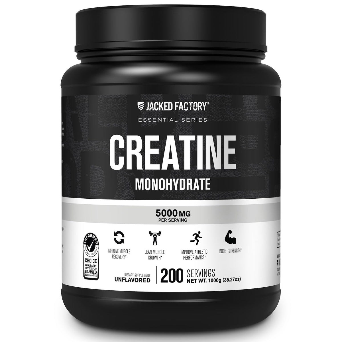 Suplement ​Jacked Factory Creatine Monohydrate Powder 1000g - 5g Daily Creatine Supplement for Men and Women, Vegan-Friendly, VelvetGlow USA