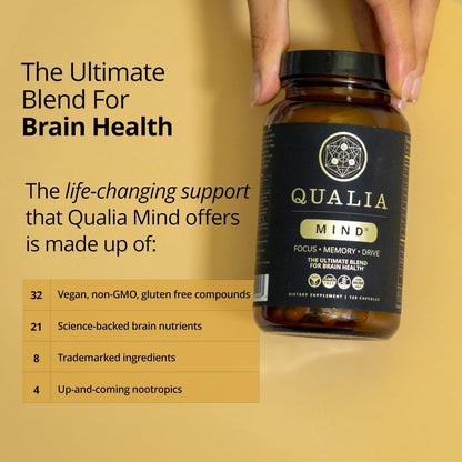 Qualia Mind — Beat Brain Fog | Doctor-Formulated Premium Brain Nourishment | Fuel Focus, Drive & Energy | 32 Ingredients Including Lion’s Mane, Cognizin™, Ginkgo & More| 2 Week Supply*