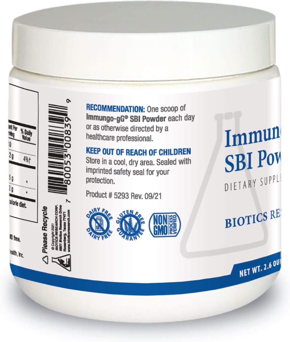BIOTICS RESEARCH Immuno-gG SBI Powder Easy-to-Mix Powder Formula, Ultimate IgG, Complete Gut Health and Immune Support, Dairy Free, Immunoglobulin Concentrate - 2.6 Oz